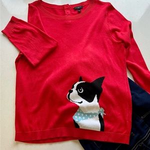 Talbot lightweight red sweater with the most adorable pug❤️